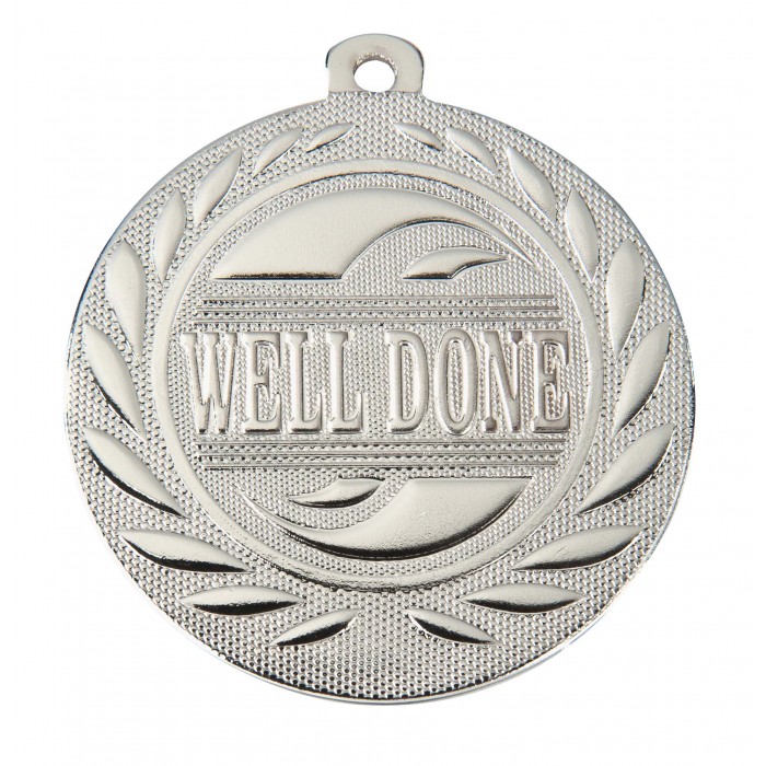 SILVER WELL DONE 50MM MEDAL ***SPECIAL OFFER 50% OFF RIBBON PRICE***